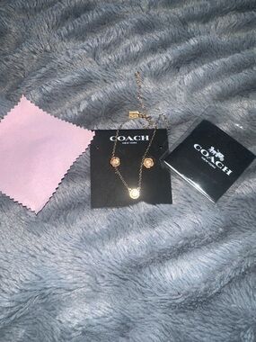 Coach Rose Gold Floral Pendant Necklace with Matching Studs